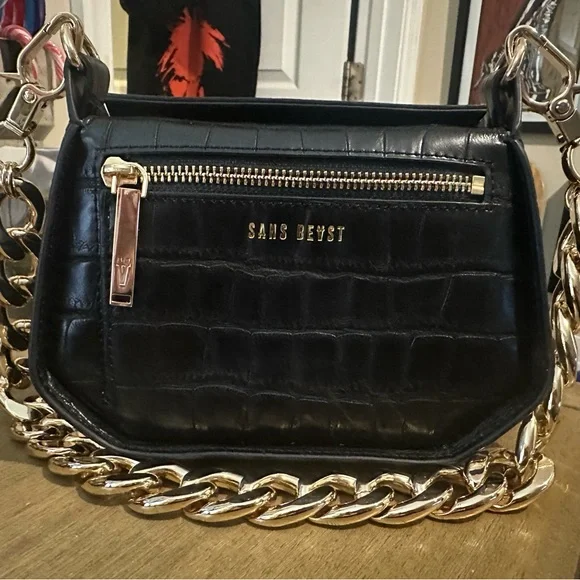 Sans Beast Black Vegan Leather Croc-Texture Crossbody Bag Mini Sanctuary - Picture 4 of 7